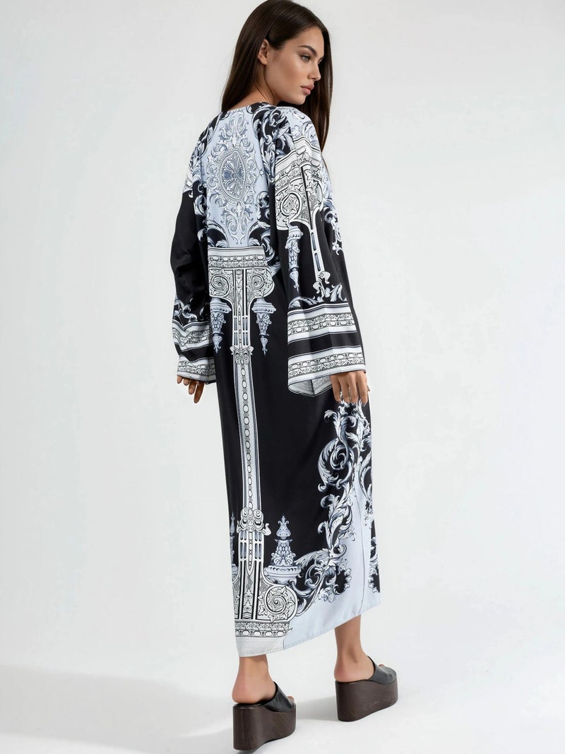 Jennyfer Printed V-Neck Button-Front Maxi Dress - Image 3