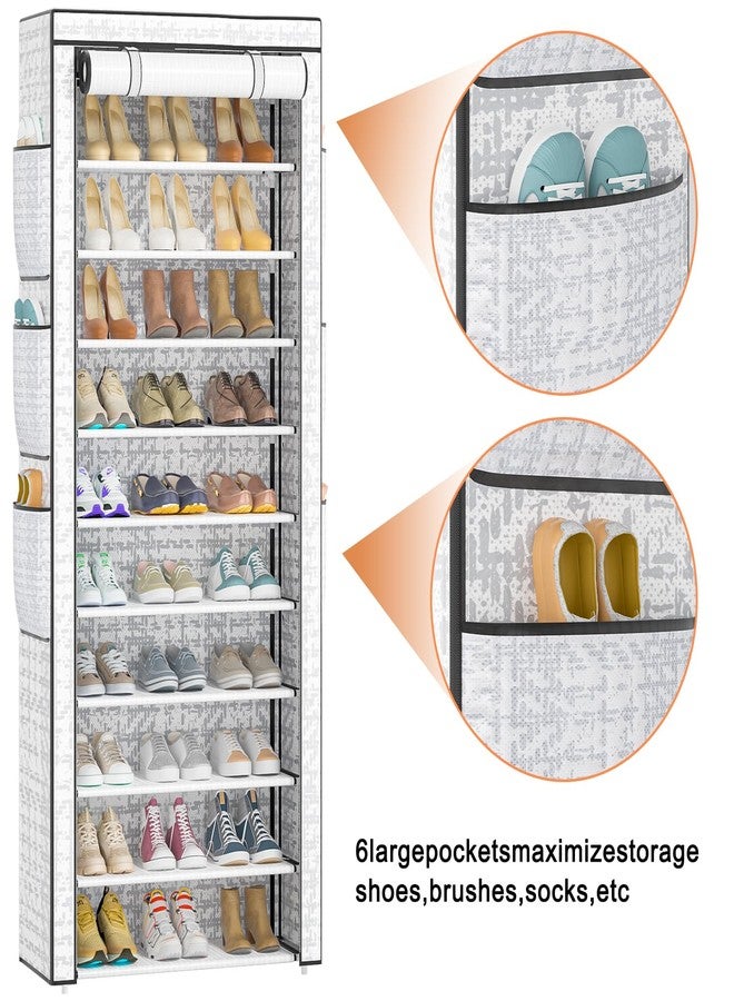 OYREL Shoes Rack 10 Tier Tall Shoe Rack with Storage Pockets, Fabric Covered Shoe Racks,Metal Shoes Rack Organizer for Closets,Bedroom, Garage - Image 4