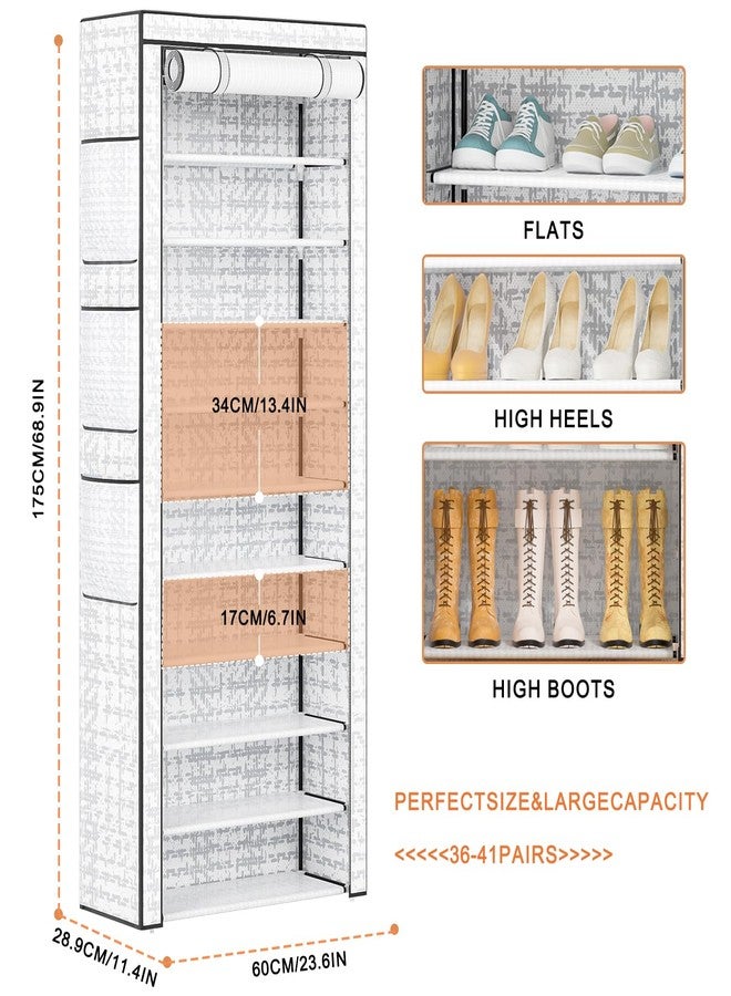 OYREL Shoes Rack 10 Tier Tall Shoe Rack with Storage Pockets, Fabric Covered Shoe Racks,Metal Shoes Rack Organizer for Closets,Bedroom, Garage - Image 5