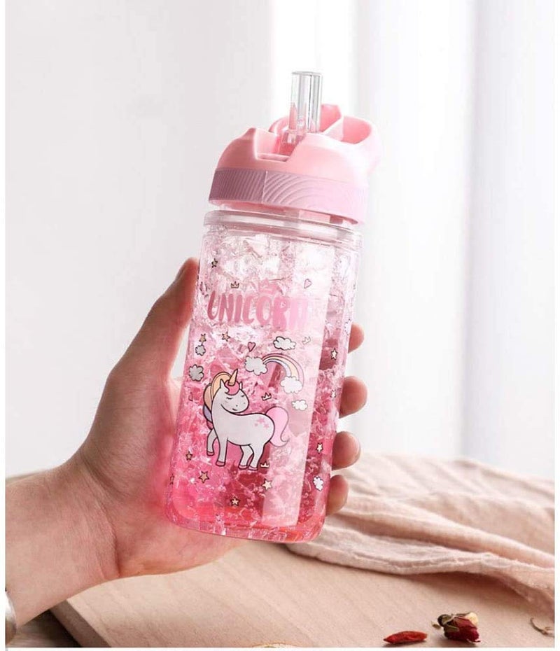 #OOTD OOTD Unicorn Water Bottles for Girls  Cute Girls Water Bottles for School  Girls Unicorn Water Bottle with Straw and Safety lock  400ML/13.5oz Kids Water Bottles for School Kids Girls  Pink - Image 5