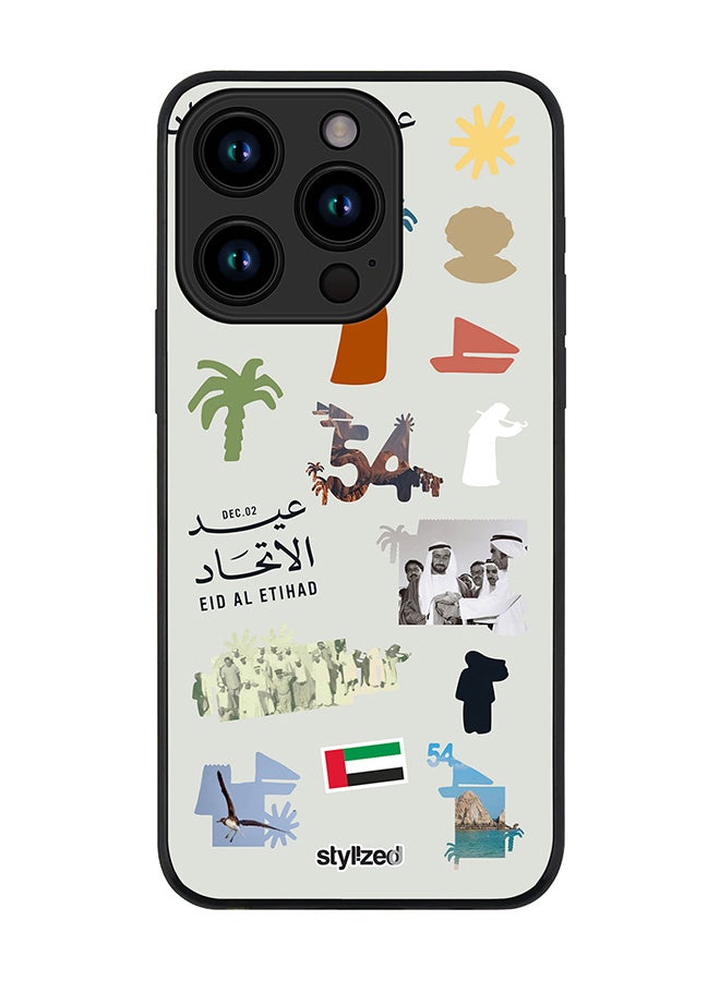 Stylizedd Cover for iPhone 15 Pro Case, Rugged Black Slim fit Soft Flexible Anti Drop TPU Gel Thin Protective Phone Cases- Eid Al Etihad 54th UAE National Day, Light Grey - Image 1