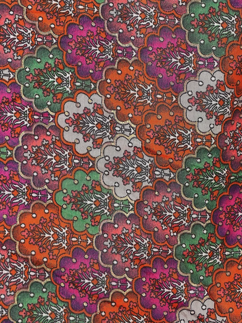 جلو باص دوباتا نسائي جلوبس بطبعة عرقية باللون الذهبي الوردي وحواف غوتا باتي احتفالية