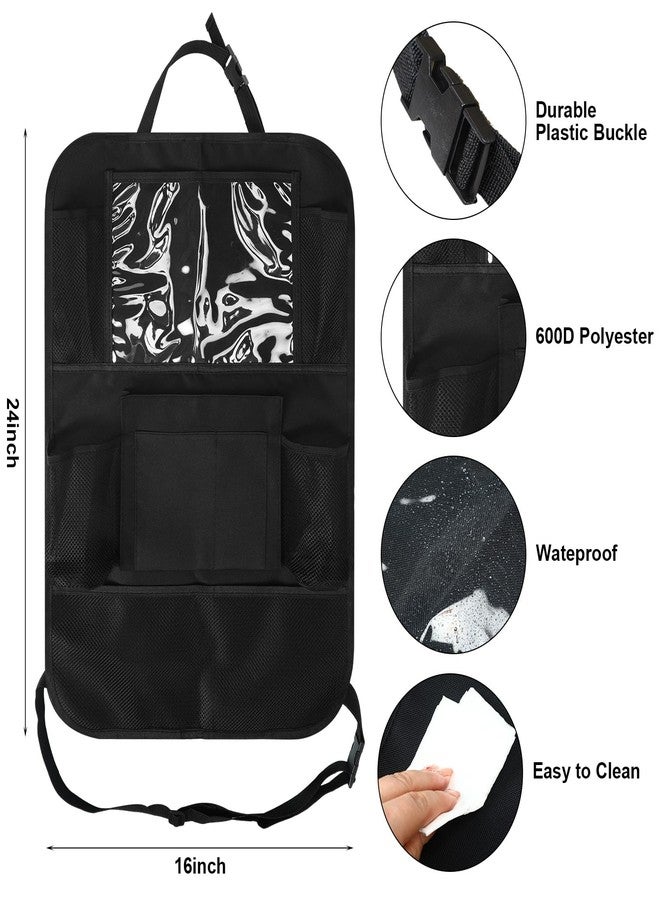 Datanly 2 Pcs Backseat Car Organizers with Table Tray, 6 Storage Pockets Car Organizer with Tablet Holder, Kick Mats Protectors for Kids Travel Accessories Black, Unisex(Stylish,Black) - Image 4