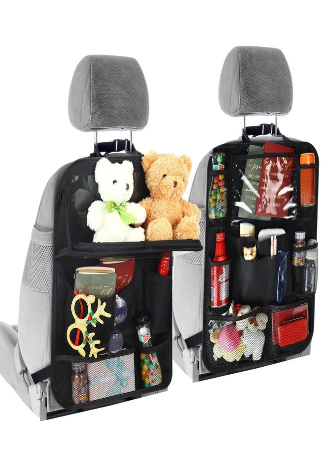 Datanly 2 Pcs Backseat Car Organizers with Table Tray, 6 Storage Pockets Car Organizer with Tablet Holder, Kick Mats Protectors for Kids Travel Accessories Black, Unisex(Stylish,Black) - Image 1
