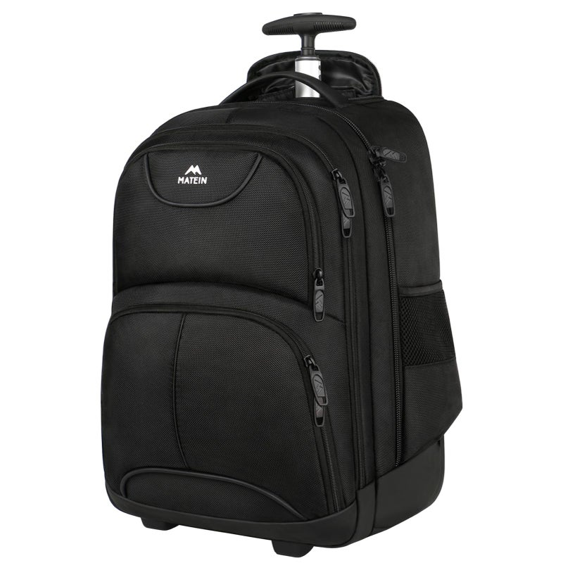 MATEIN MATEIN Wheeled Travel Bag, Large Wheeled Backpack for Women, 18 Inch Laptop Briefcases for Laptop Briefcases Pilot for Men, Leisure Business, Black - Image 1