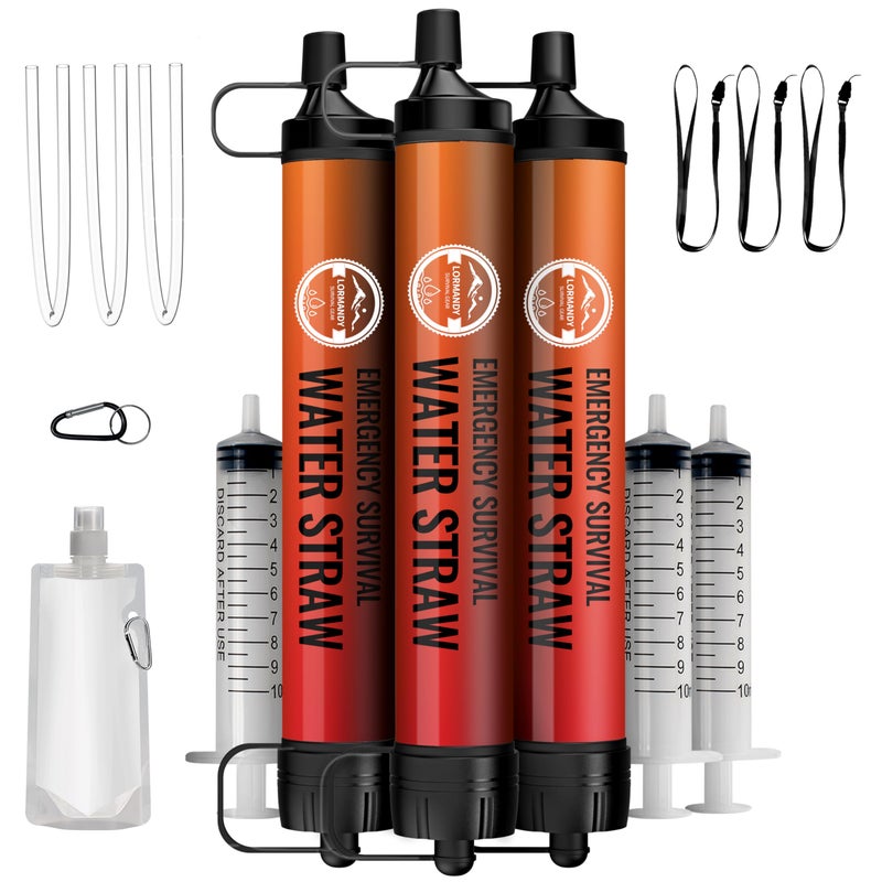 Lormandy Emergency Water Filter Straw, Personal Survival Water Filtration System, Water Purifier, Outdoor Survival Gear and Equipment for Hiking Camping Accessories Cycling Fishing Preparedness (3PCS) - Image 1