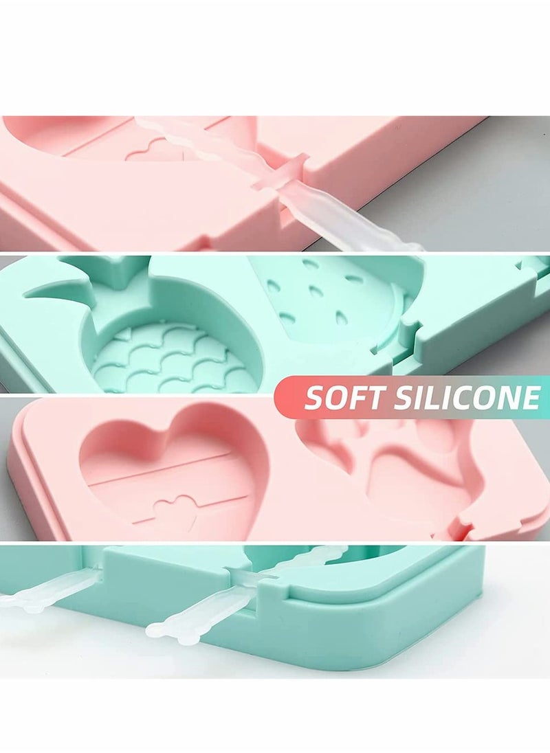 SYOSI - 2 Pack Silicone Popsicle Molds, Reusable Easy Release Food Grade Popsicle Maker Molds, Pop Molds with Lid and 5 Reusable Plastic Sticks for DIY Homemade Ice Cream Molds (Pink + Blue) - Image 1
