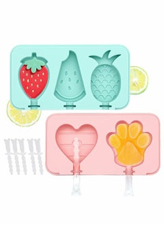 2 Pack Silicone Popsicle Molds, Reusable Easy Release Food Grade Popsicle Maker Molds, Pop Molds with Lid and 5 Reusable Plastic Sticks for DIY Homemade Ice Cream Molds (Pink + Blue)