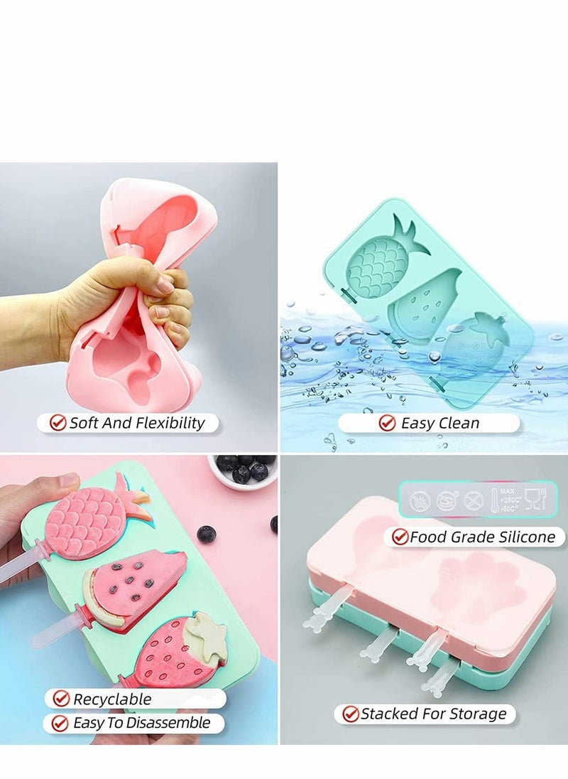 SYOSI - 2 Pack Silicone Popsicle Molds, Reusable Easy Release Food Grade Popsicle Maker Molds, Pop Molds with Lid and 5 Reusable Plastic Sticks for DIY Homemade Ice Cream Molds (Pink + Blue) - Image 1