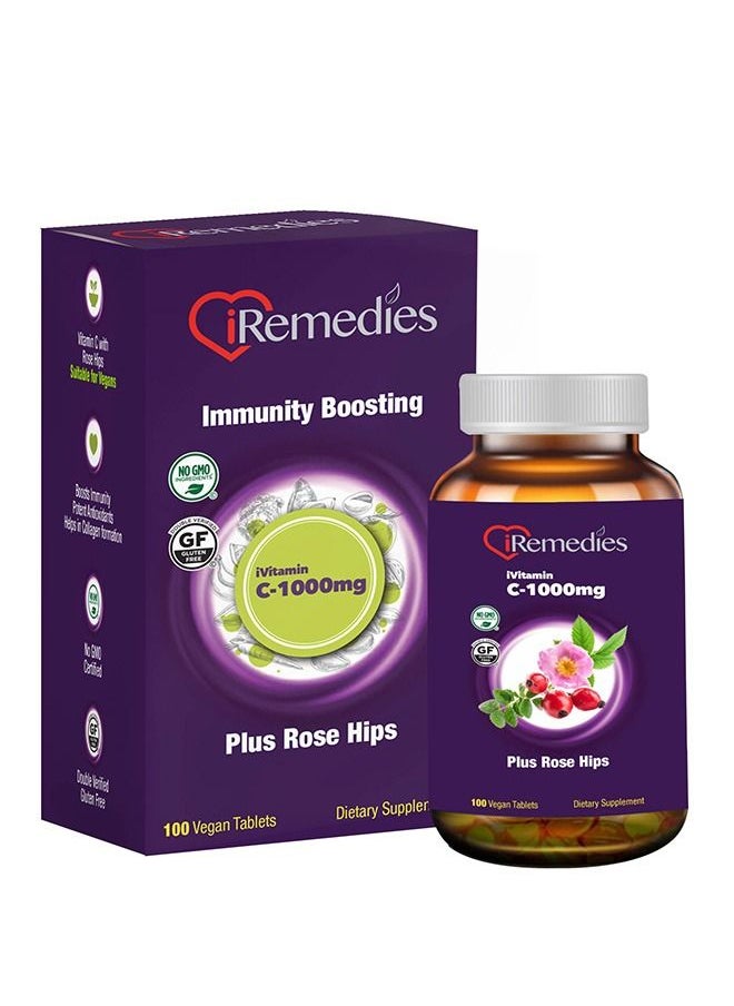 iRemedies iRemedies iVitamin C 1000mg WRH – High-Strength Vitamin C for Immune and Antioxidant Support – 100 Vegan Tablets 