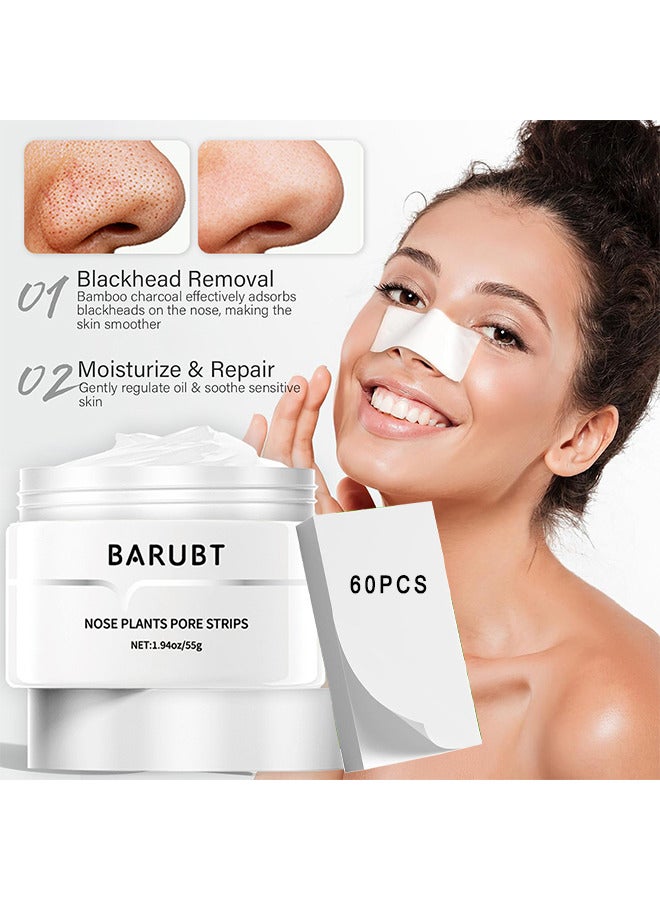 BARUBT Blackhead Remover Mask, Nose Plants Pore Strips, Pore Cleanser Purifying Peel Off Face Mask With 60 PCS Strips, Plants Aloe Blackhead Remover Facial Mask - Image 3