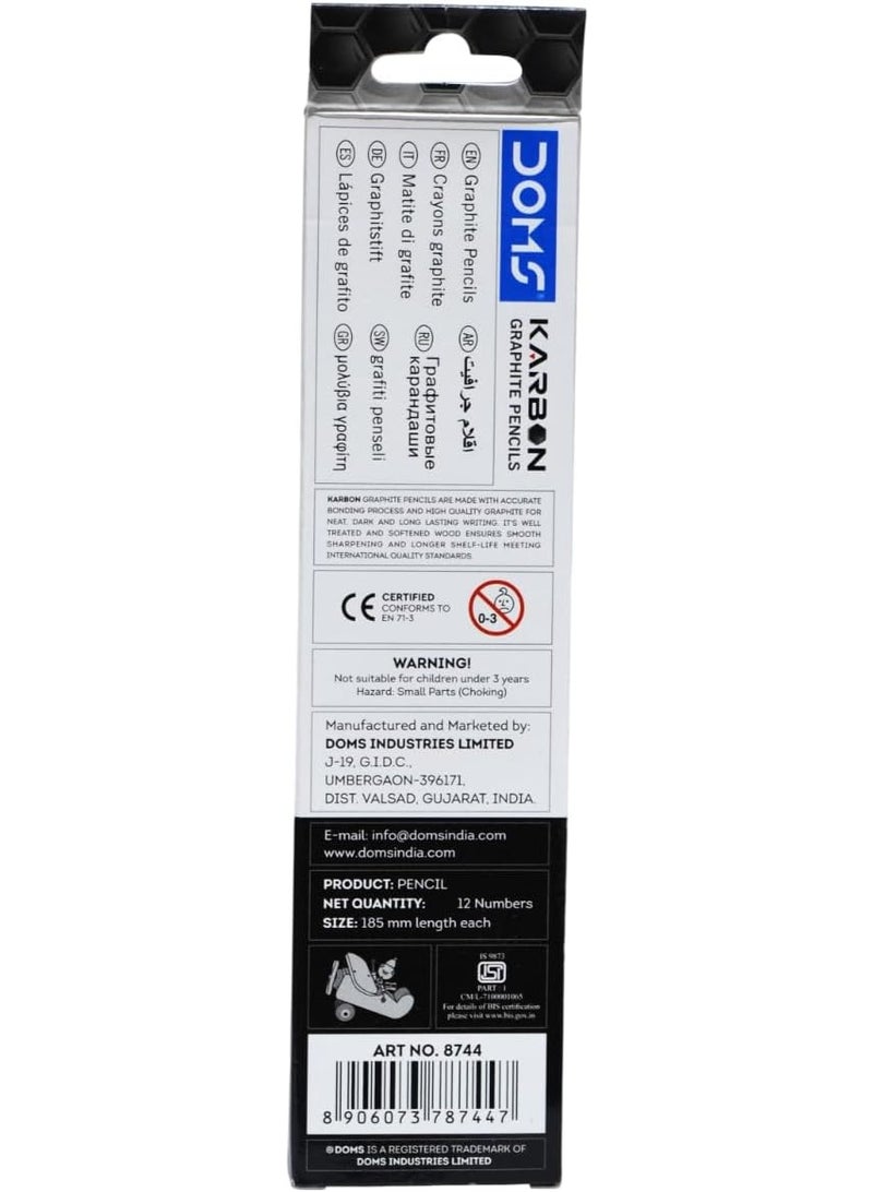 DOMS Karbon Super Dark Graphite Pencils HB2 with Eraser Tip – Pack of 12, Smooth Writing & Extra Dark Lead - Image 4