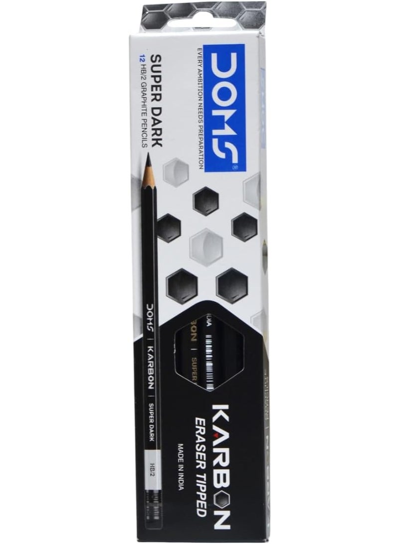 DOMS Karbon Super Dark Graphite Pencils HB2 with Eraser Tip – Pack of 12, Smooth Writing & Extra Dark Lead - Image 3