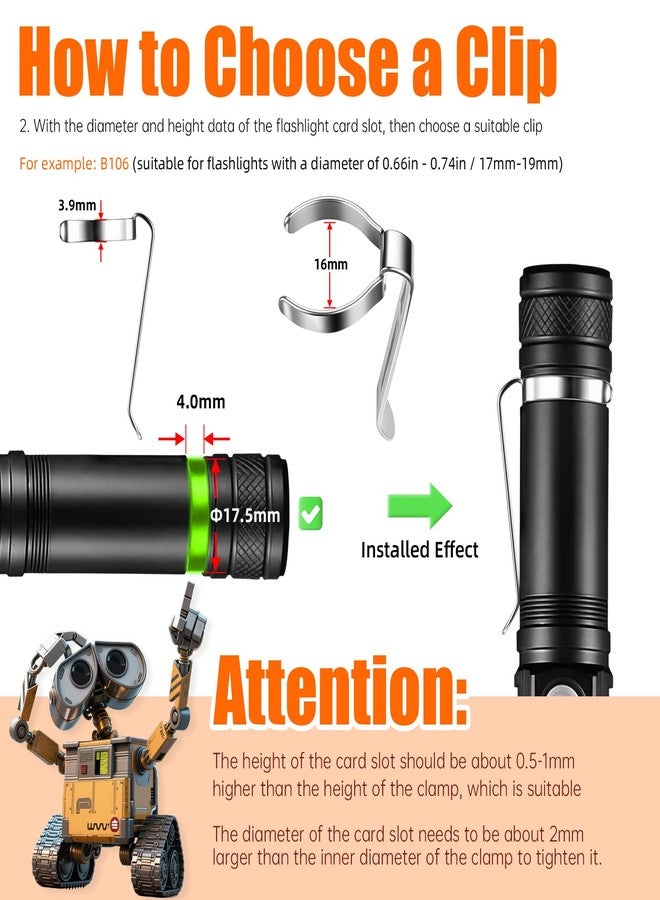 LIGHTFE B106 Flashlight Clip is Suitable for flashlights with a Diameter of 17-19 mm and a Slot Width of 3.9-4.3 mm. Stainless Steel Pen Clip, can be Used as a hat Clip, Pocket Clip, or Bag Clip - Image 4