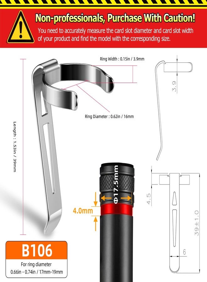 LIGHTFE B106 Flashlight Clip is Suitable for flashlights with a Diameter of 17-19 mm and a Slot Width of 3.9-4.3 mm. Stainless Steel Pen Clip, can be Used as a hat Clip, Pocket Clip, or Bag Clip - Image 2