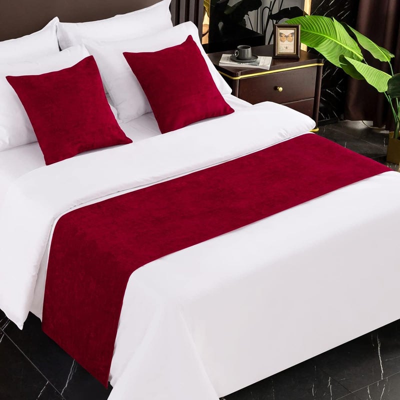 AMBERIS Bed Runner Red, Chenille Soft No Fading Modern Bed Scarf - Image 1