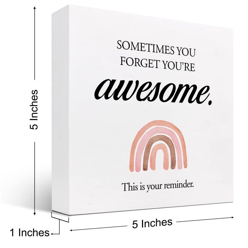 z-crange z-crange Sometimes You Forget You're Awesome Wood Box Sign Decor Desk Sign Inspirational Rainbow Wooden Box Block Sign for Home Office Shelf Table Decor Decorations - Image 2