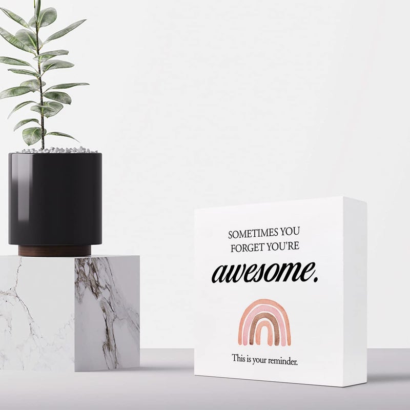 z-crange z-crange Sometimes You Forget You're Awesome Wood Box Sign Decor Desk Sign Inspirational Rainbow Wooden Box Block Sign for Home Office Shelf Table Decor Decorations - Image 4