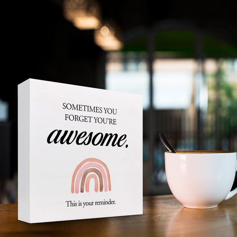 z-crange z-crange Sometimes You Forget You're Awesome Wood Box Sign Decor Desk Sign Inspirational Rainbow Wooden Box Block Sign for Home Office Shelf Table Decor Decorations - Image 3
