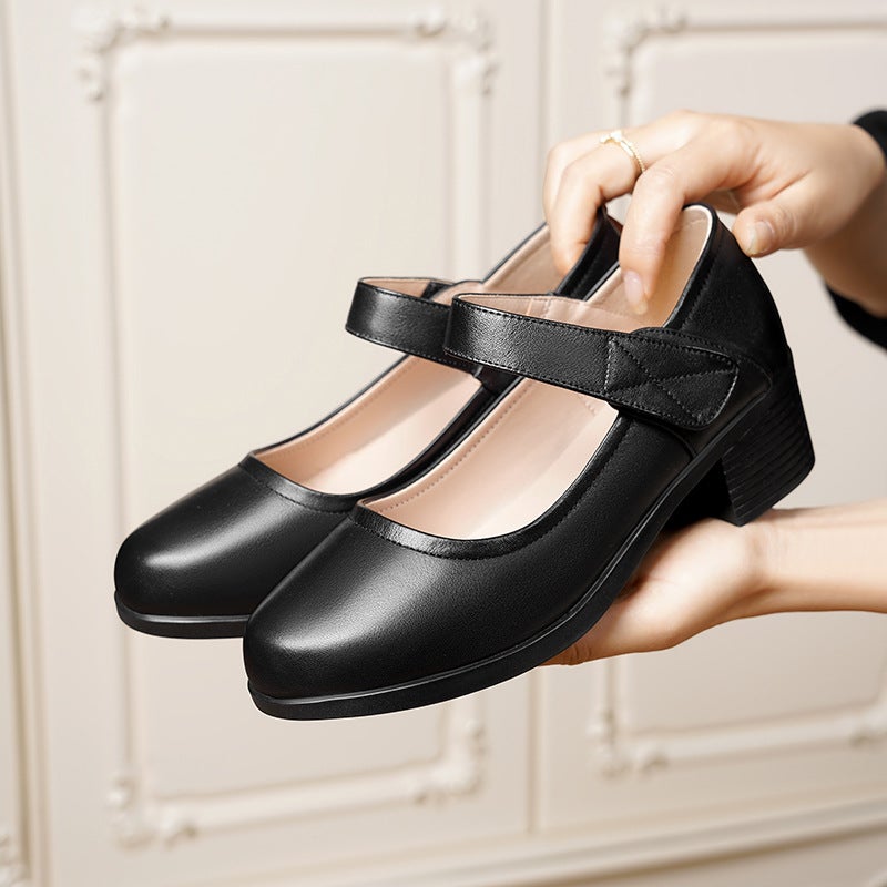 First-Layer Cowhide Work Shoes For Women, Black Stewardess, Standing For A Long Time At Work, Not Tired Feet, Soft Sole, Thick Heel, Interview Professional Work Clothing Shoes - Image 4