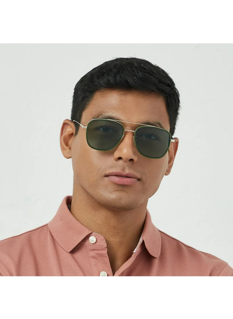 30 سندايز SQUARED AWAY Men Green Sunglasses - Frame Material: Metal + Acetate - Lens Color: Green- Frame Color: Japanese Gold - Full Rim