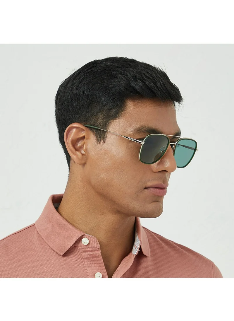 30 سندايز SQUARED AWAY Men Green Sunglasses - Frame Material: Metal + Acetate - Lens Color: Green- Frame Color: Japanese Gold - Full Rim