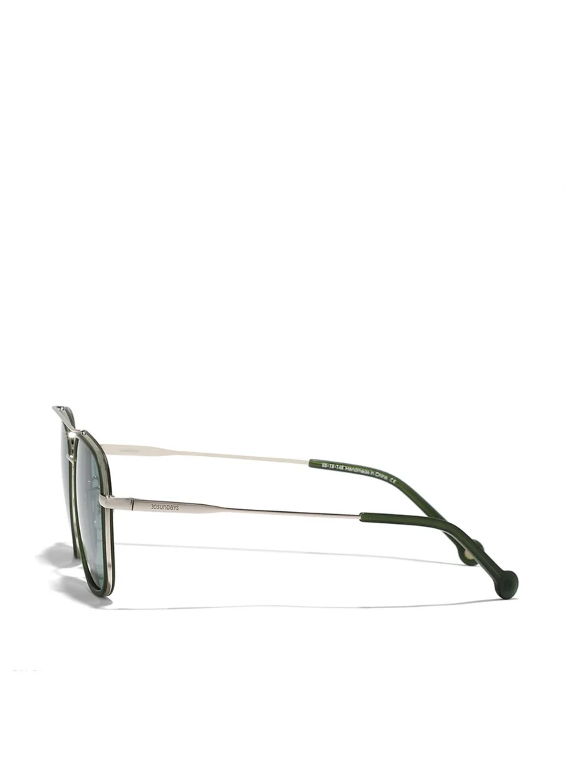 30 سندايز SQUARED AWAY Men Green Sunglasses - Frame Material: Metal + Acetate - Lens Color: Green- Frame Color: Japanese Gold - Full Rim