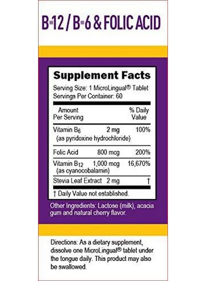 Superior Source No Shot Vitamin B-12 Cyanocobalamin 1000 mcg, B-6, Folic Acid 800 mcg - Support Brain & Heart Health - Aids Natural Energy Levels - 60 Sublingual Dissolving Tablets - Image 2