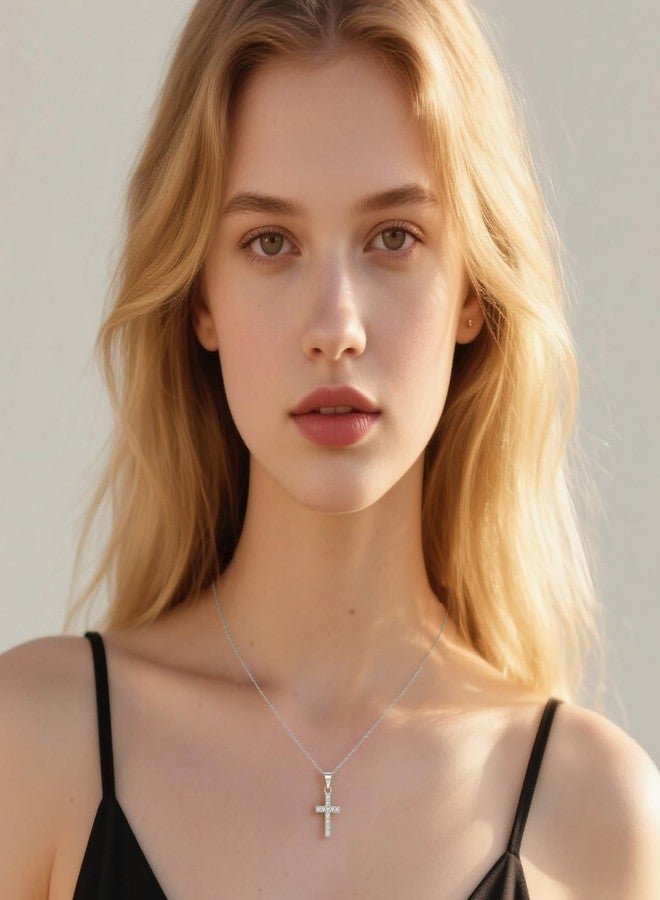 Reffeer Solid 925 Sterling Silver CZ Cross Necklace Choker for Women Teen Girls Dainty Cross Pendant Necklace (A-Silver) - Image 2