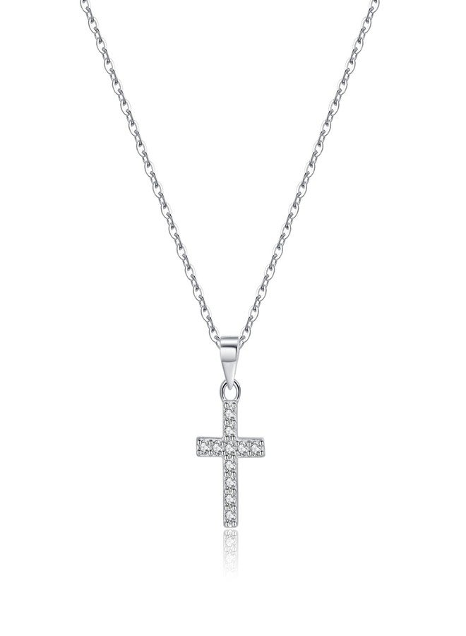 Reffeer Solid 925 Sterling Silver CZ Cross Necklace Choker for Women Teen Girls Dainty Cross Pendant Necklace (A-Silver) - Image 1