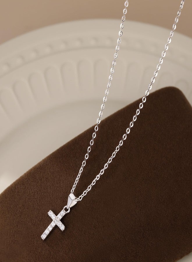Reffeer Solid 925 Sterling Silver CZ Cross Necklace Choker for Women Teen Girls Dainty Cross Pendant Necklace (A-Silver) - Image 4