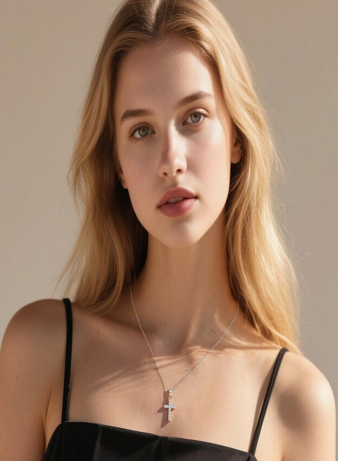 Reffeer Solid 925 Sterling Silver CZ Cross Necklace Choker for Women Teen Girls Dainty Cross Pendant Necklace (A-Silver) - Image 3