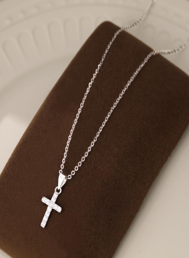 Reffeer Solid 925 Sterling Silver CZ Cross Necklace Choker for Women Teen Girls Dainty Cross Pendant Necklace (A-Silver) - Image 5