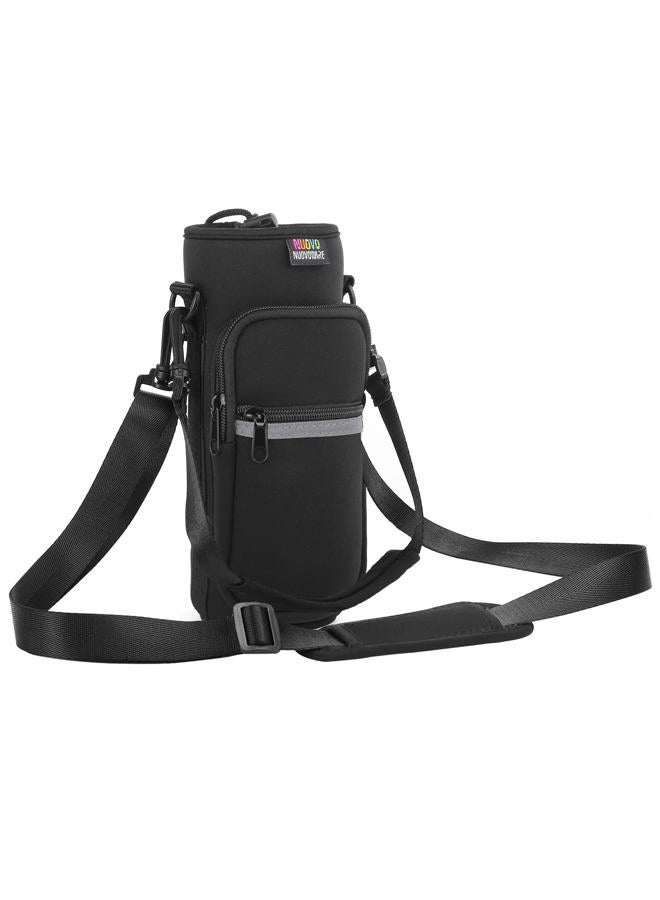 NUOVOWARE Neoprene Bottle Bag, 25oz/710ML Bottle Holder with Shoulder Strap&Adjustable Hand Strap, Tote Bag with Pocket, Perfect Accessory for Travel, Hiking, Camping – Black - Image 1