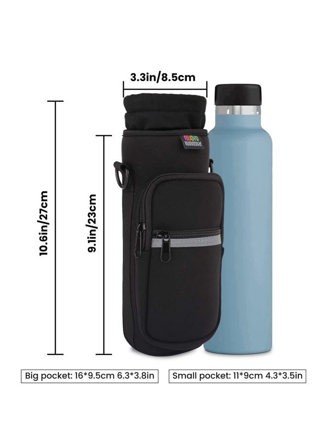 NUOVOWARE Neoprene Bottle Bag, 25oz/710ML Bottle Holder with Shoulder Strap&Adjustable Hand Strap, Tote Bag with Pocket, Perfect Accessory for Travel, Hiking, Camping – Black - Image 3