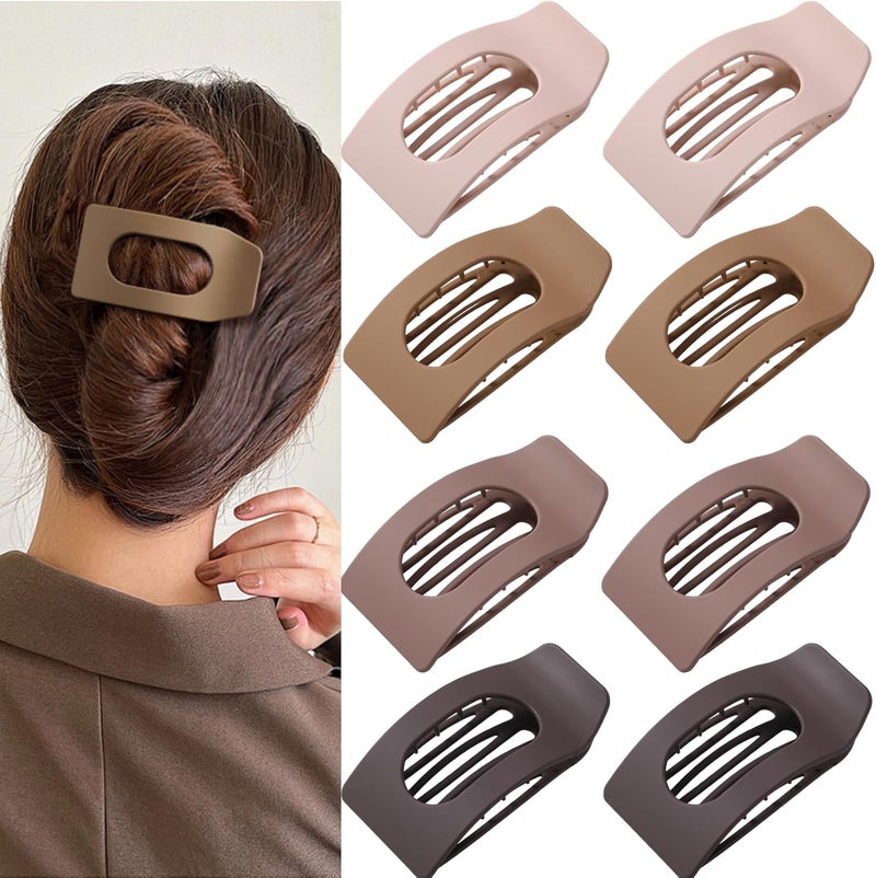 Drealoe 8 Pack Brown Flat Hair Clips for Women – Large Neutral Matte No-Slip Rectangle Claw Clips for Thick & Thin Hair, Strong Hold Square Hair Accessories for Everyday Office or Coffee Look - Image 1