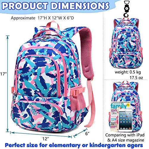 BLUEFAIRY Kids Backpack for Girls School Backpack for Elementary Primary School Book Bags Bookbags Back to School Gifts for Childs Mochila Para Niñas 17 Inch Aged 8-10 Camo Pink - Image 3