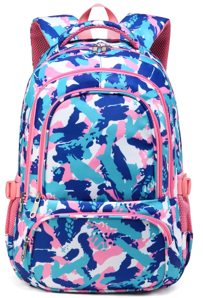 BLUEFAIRY Kids Backpack for Girls School Backpack for Elementary Primary School Book Bags Bookbags Back to School Gifts for Childs Mochila Para Niñas 17 Inch Aged 8-10 Camo Pink - Image 1