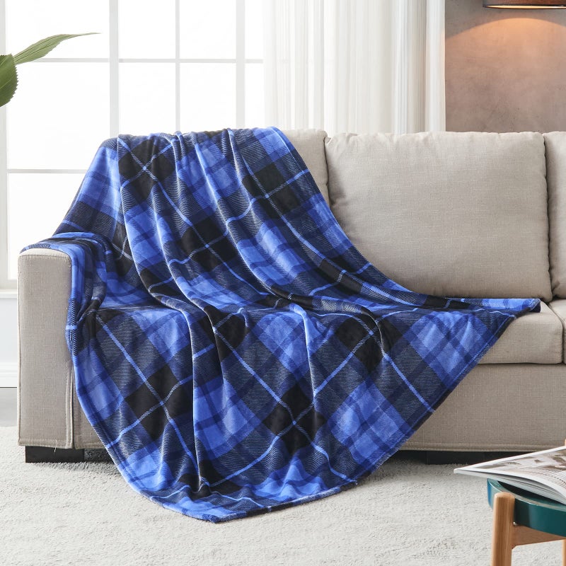 SOCHOW Flannel Fleece Throw Blanket 50 x 60 Inches, All Season Plaid Blue Blanket for Bed, Couch, Car - Image 2