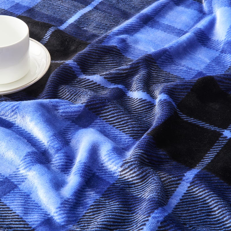 SOCHOW Flannel Fleece Throw Blanket 50 x 60 Inches, All Season Plaid Blue Blanket for Bed, Couch, Car - Image 3