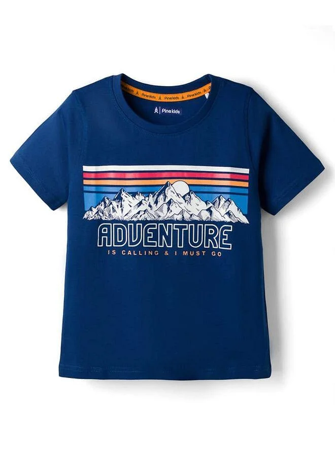 Pine Kids Pine Kids Cotton Knit Half Sleeves T-Shirt with Adventure Print - Navy Blue