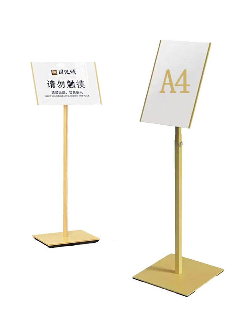 Aikanbo A4 Sign Stand Adjustable Poster Aluminum Snap Frame Menu Replaceable Advertising Rack Floor Display Stands with Safety Corner and Stable Round Base (Gold，1Pack) - Image 1