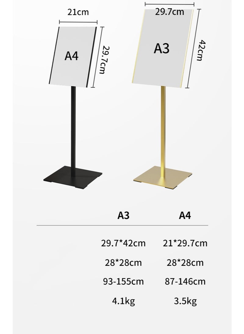 Aikanbo A4 Sign Stand Adjustable Poster Aluminum Snap Frame Menu Replaceable Advertising Rack Floor Display Stands with Safety Corner and Stable Round Base (Gold，1Pack) - Image 2