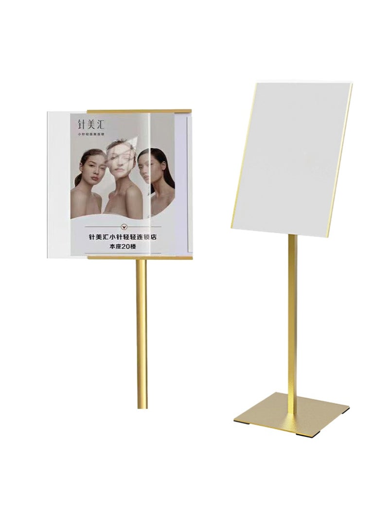 Aikanbo A4 Sign Stand Adjustable Poster Aluminum Snap Frame Menu Replaceable Advertising Rack Floor Display Stands with Safety Corner and Stable Round Base (Gold，1Pack) - Image 3