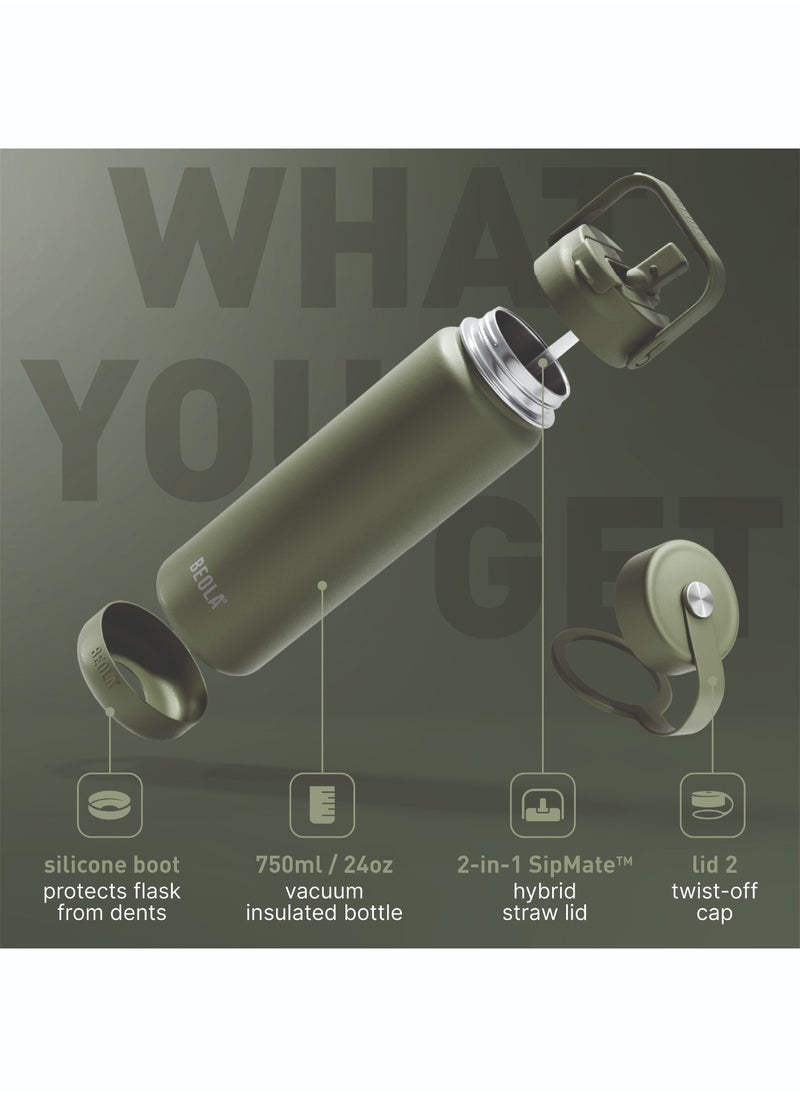 BEOLA 750ml Vacuum Insulated Water Bottle, Double Wall Thermolab series Stainless Steel Drinking Flask with Straw Lid & Wide Mouth, 2 lids, Hot Cold Thermos Sports Bottle, 24oz (Forest Green)  - Image 2