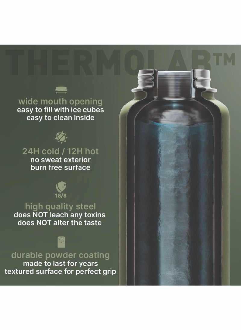 BEOLA 750ml Vacuum Insulated Water Bottle, Double Wall Thermolab series Stainless Steel Drinking Flask with Straw Lid & Wide Mouth, 2 lids, Hot Cold Thermos Sports Bottle, 24oz (Forest Green)  - Image 4