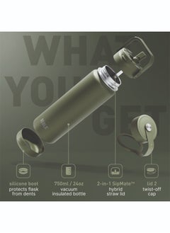 BEOLA 750ml Vacuum Insulated Water Bottle, Double Wall Thermolab series Stainless Steel Drinking Flask with Straw Lid & Wide Mouth, 2 lids, Hot Cold Thermos Sports Bottle, 24oz (Forest Green)  - Image 2