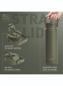 BEOLA 750ml Vacuum Insulated Water Bottle, Double Wall Thermolab series Stainless Steel Drinking Flask with Straw Lid & Wide Mouth, 2 lids, Hot Cold Thermos Sports Bottle, 24oz (Forest Green)  - Image 3