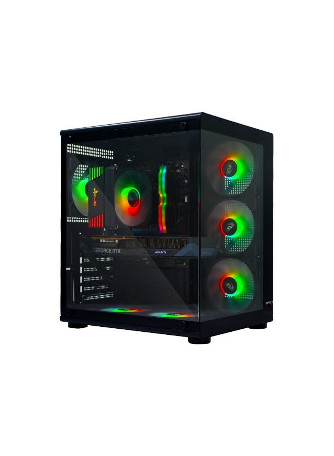Gaming – Intel Core i5-14400F, RTX 5060 8GB Triple-Fan, 32GB DDR5, 1TB NVMe SSD 3300MB/s, 600W PSU, ARGB Case with 6 ARGB Fans and Remote Control, Windows 11 Pro Black