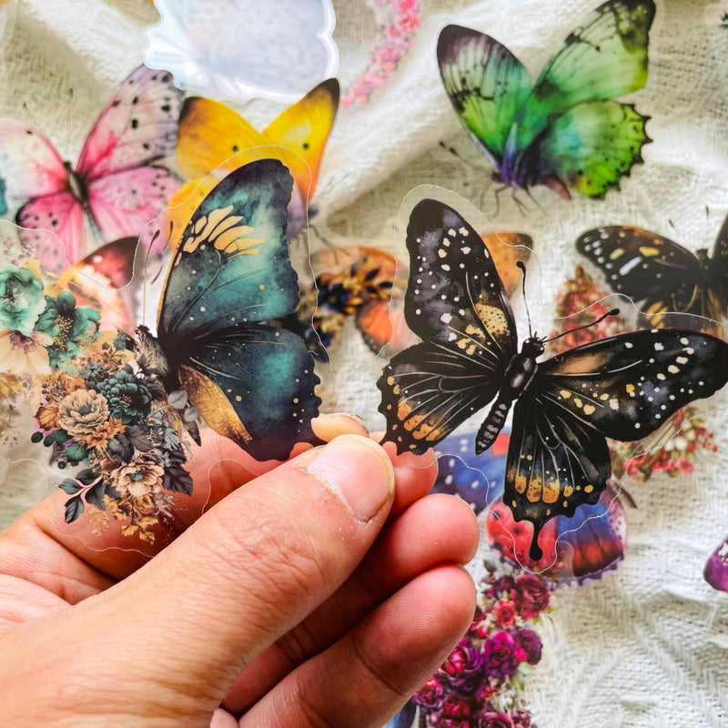 YOKSAS 240Pcs Fantasy Butterfly Flowers Moon Stickers - Transparent Waterproof Nature Aesthetic Stickers for Junk Journals,Scrapbooking,Resin Crafts,Planners - Image 3
